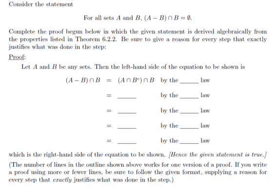 Solved Consider The Statement For All Sets A And B, (A - | Chegg.com