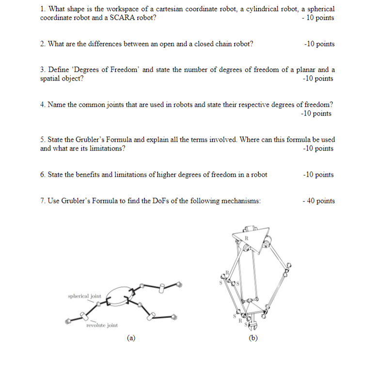 Solved 1. What shape is the workspace of a cartesian | Chegg.com