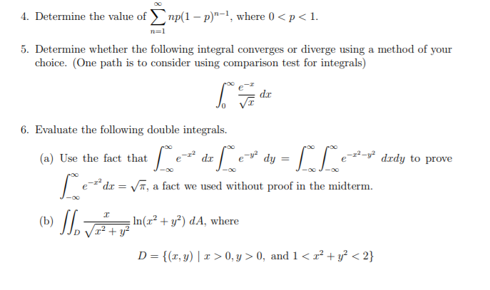 Solved 4. Determine the value of np(1 – p)n-1, where 0 0, y | Chegg.com