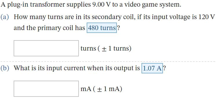 Solved: A Plug-in Transformer Supplies 9.00 V To A Video G... | Chegg.com