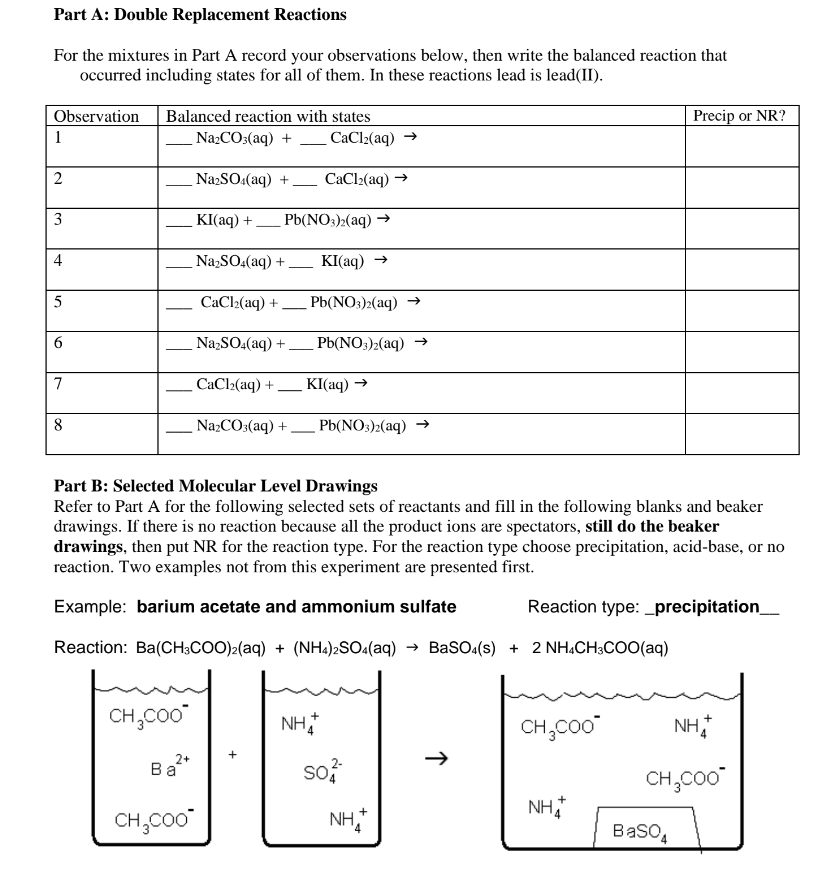 Part A: Double Replacement Reactions For the mixtures | Chegg.com