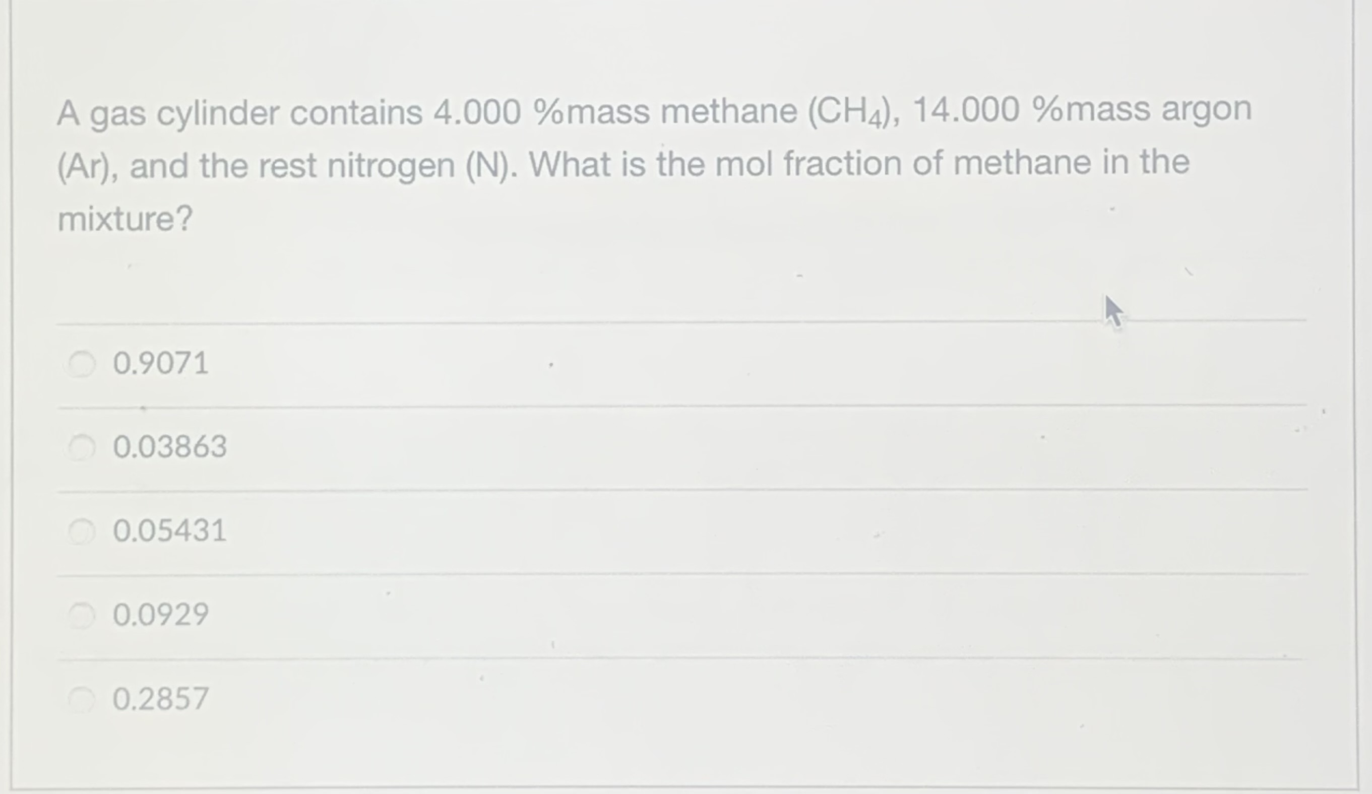 Solved A Gas Cylinder Contains 4.000% Mass Methane | Chegg.com