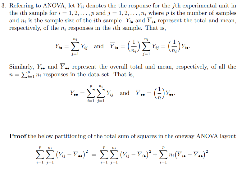 Solved Referring to ANOVA, let Yij denotes the the response | Chegg.com