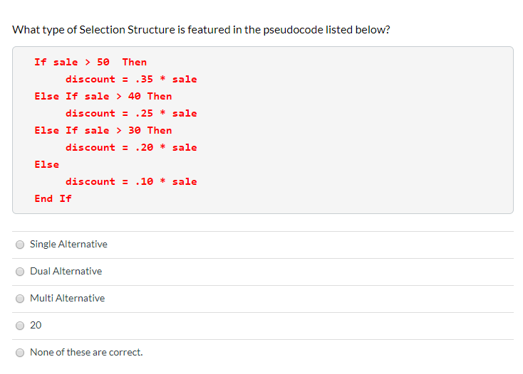 Solved What type of Selection Structure is featured in the | Chegg.com