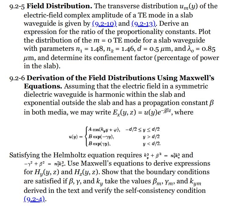 Solved 9.2-5 Field Distribution. The transverse distribution | Chegg.com