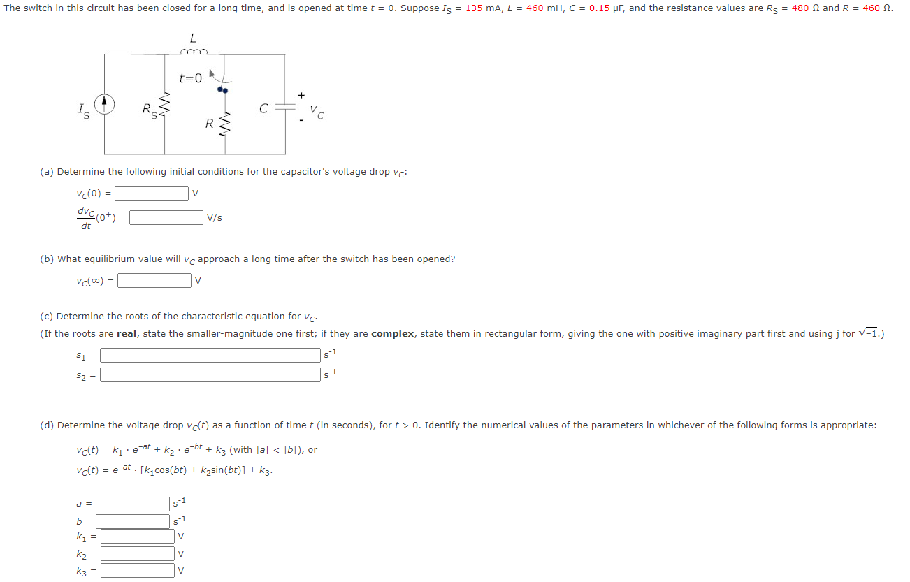 Solved (a) Determine the following initial conditions for | Chegg.com