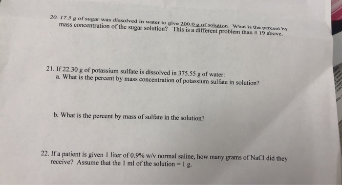 Solved 20. 17.5 g of sugar was dissolved in water to give | Chegg.com