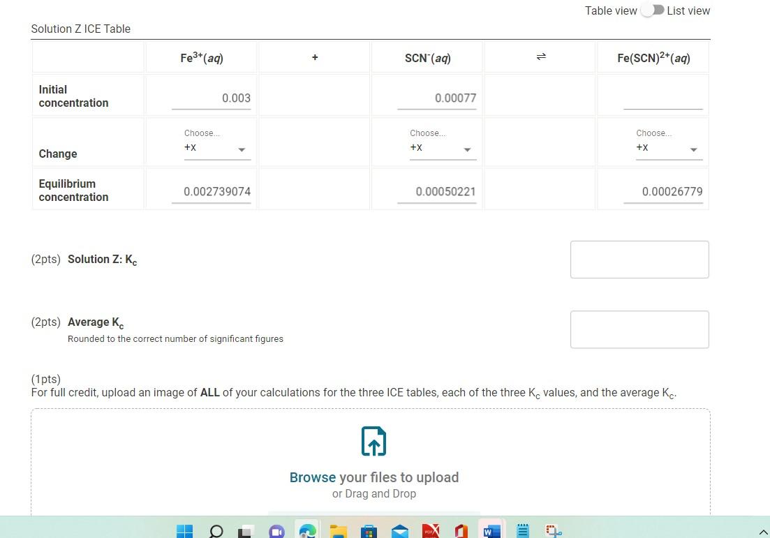 Solved Table view List view Solution Z ICE Table Fe3+ (aq)