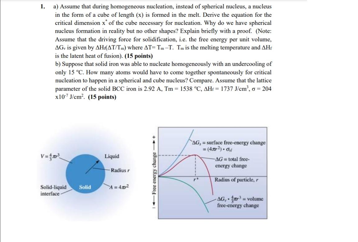 Solved 1. a) Assume that during homogeneous nucleation, | Chegg.com