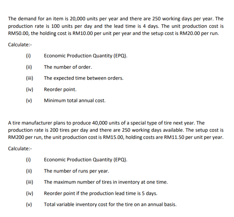 Solved The demand for an item is 20,000 units per year and