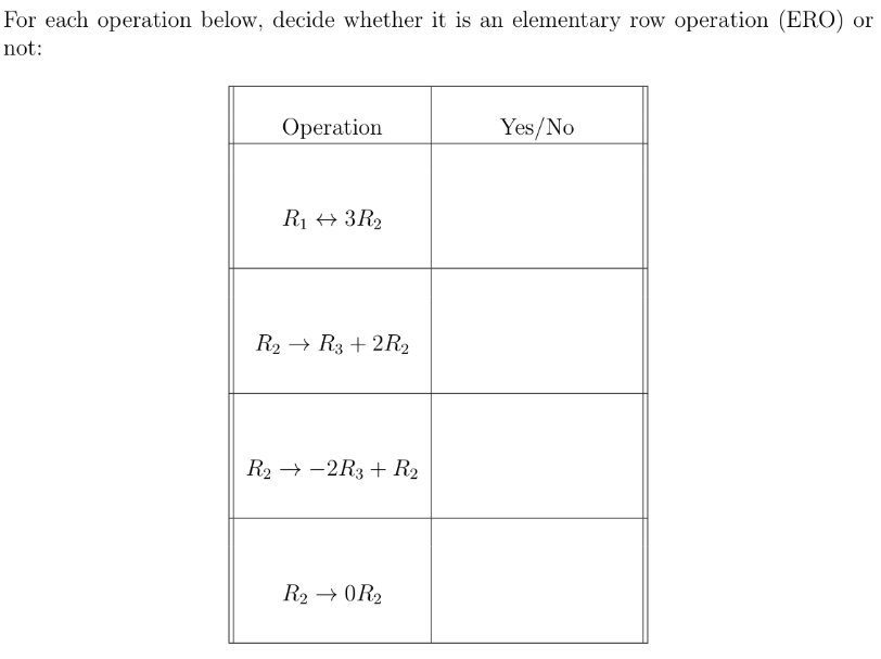 Solved For each operation below, decide whether it is an | Chegg.com
