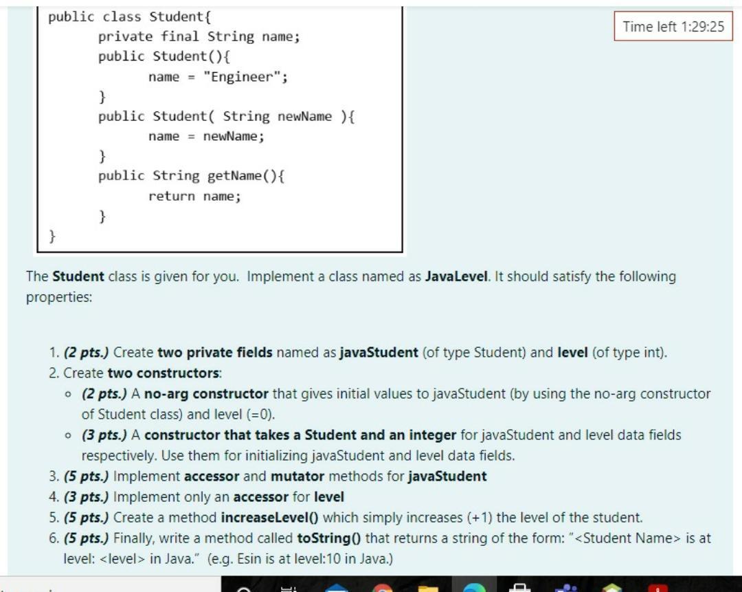 Solved Time left 1:29:25 public class Student private final | Chegg.com