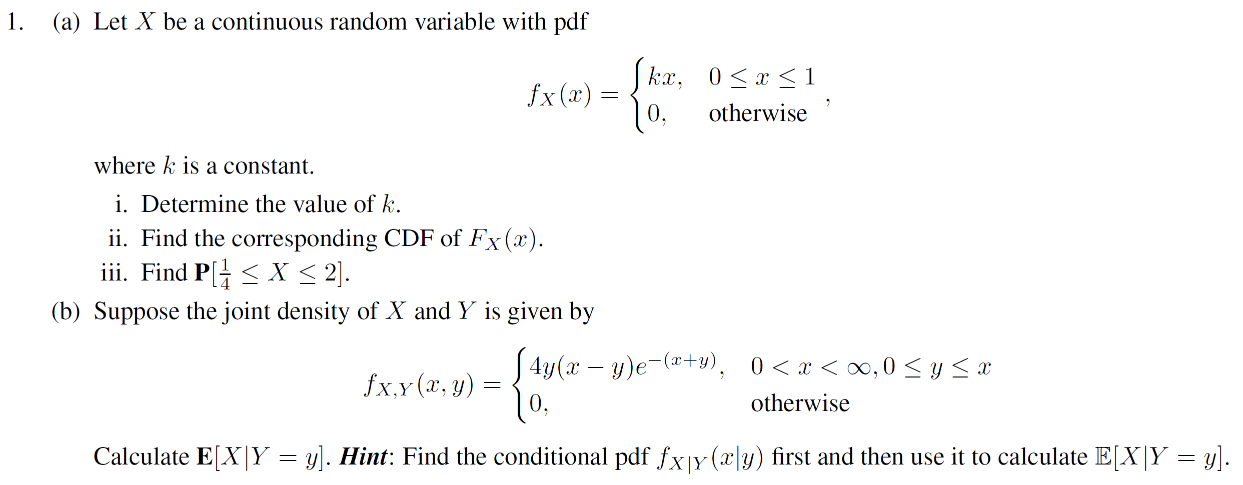 1. (a) Let X be a continuous random variable with pdf | Chegg.com