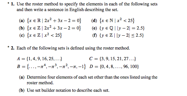 Solved 1. Use the roster method to specify the elements in | Chegg.com