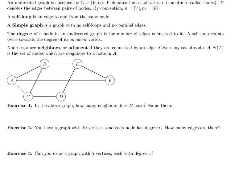 Solved An undirected graph is specified by G=(V, E). V | Chegg.com