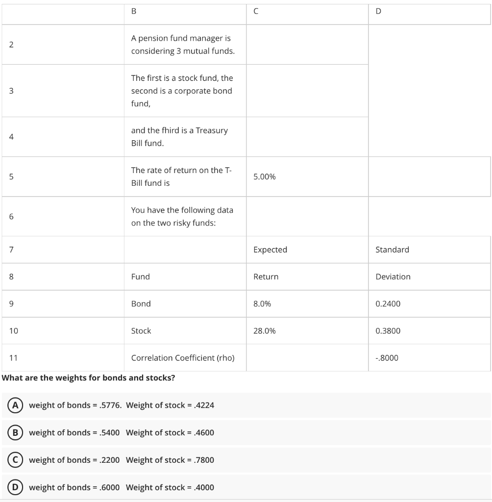 Solved What are the weights for bonds and stocks? A weight