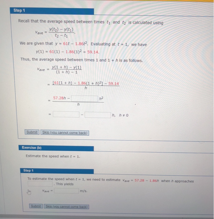 Solved Step 1 Recall That The Average Speed Between Times T | Chegg.com