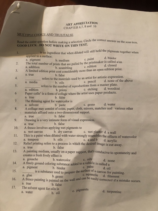 Solved ART APPRECIATION CHAPTER 6,7, 8 And 10 PLE CHOICE AND | Chegg.com