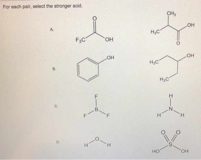 Solved For Each Pair, Select The Stronger Acid. CH3 он HaC | Chegg.com