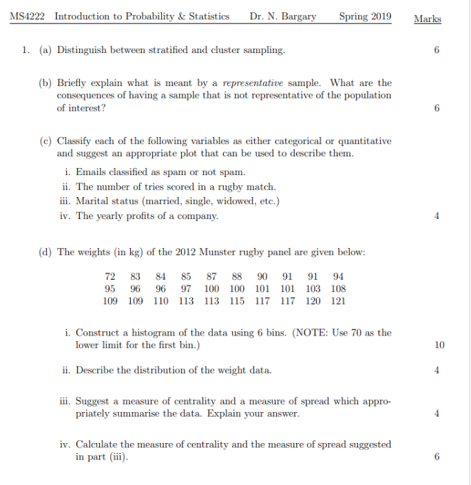 Solved 1. (a) Distinguish between stratified and cluster | Chegg.com