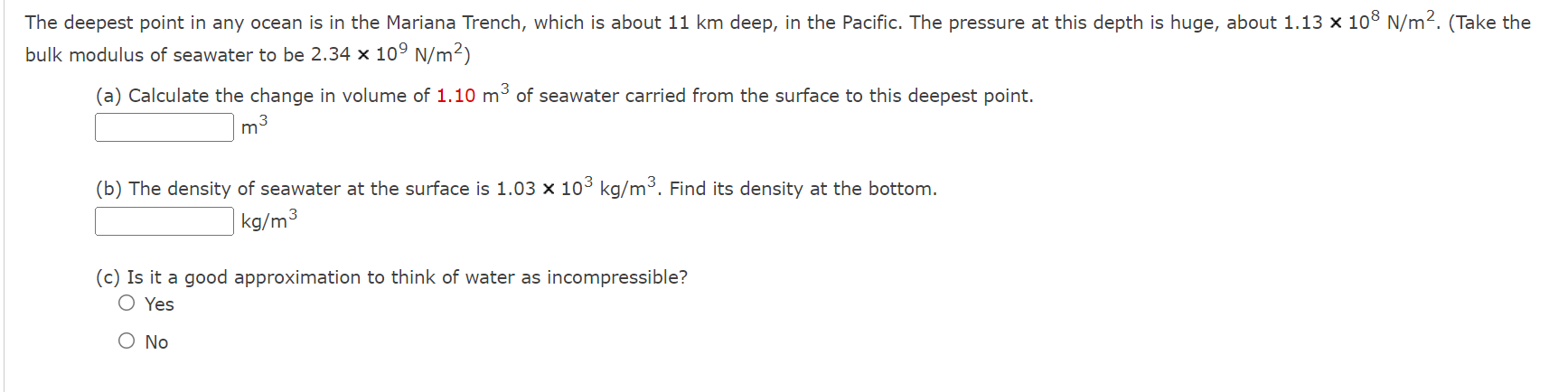 Solved The deepest point in any ocean is in the Mariana | Chegg.com