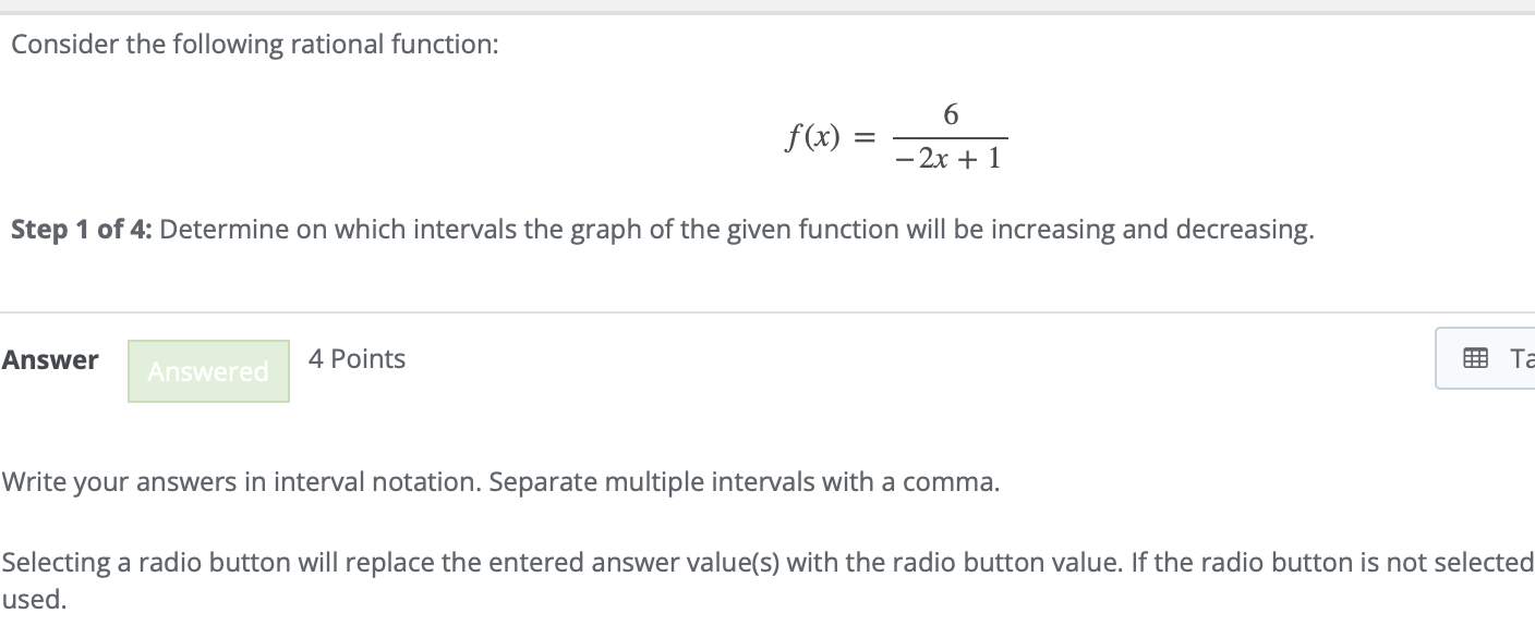Solved Consider the following rational function: Answer Step | Chegg.com