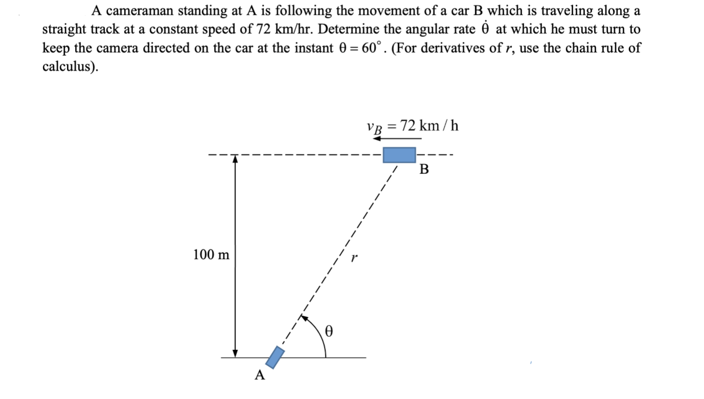 Solved A cameraman standing at A is following the movement | Chegg.com