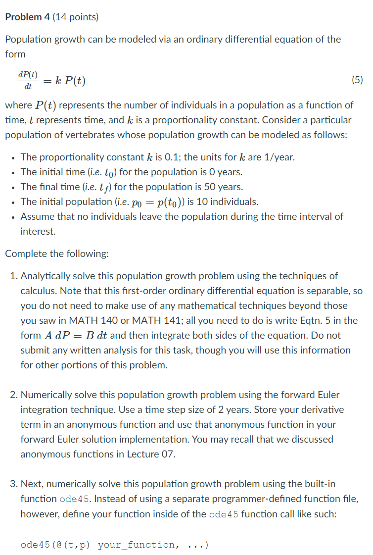 Solved Problem 4 (14 points) Population growth can be | Chegg.com