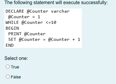 Solved The following statement will execute successfully: | Chegg.com