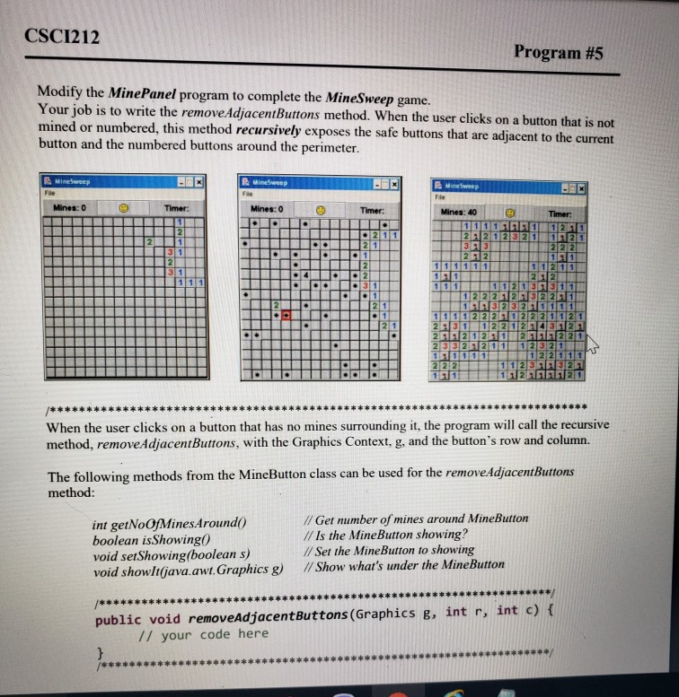 CSCI212 Program #5 Modify the MinePanel program to | Chegg.com