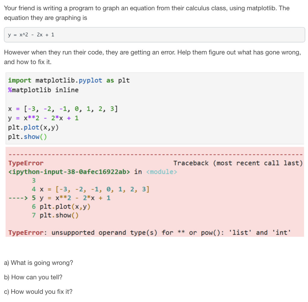 Solved Your friend is writing a program to graph an equation | Chegg.com