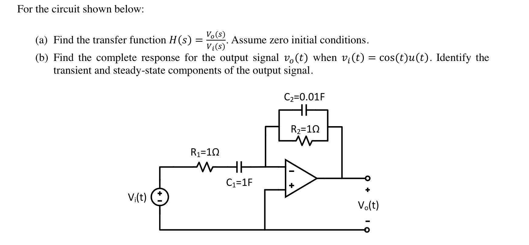 Solved For the circuit shown below: (a) Find the transfer | Chegg.com