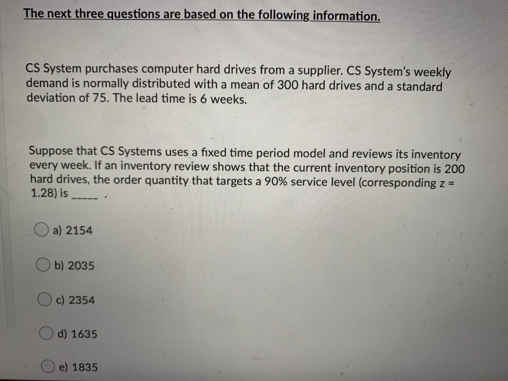 Solved The next three questions are based on the following | Chegg.com