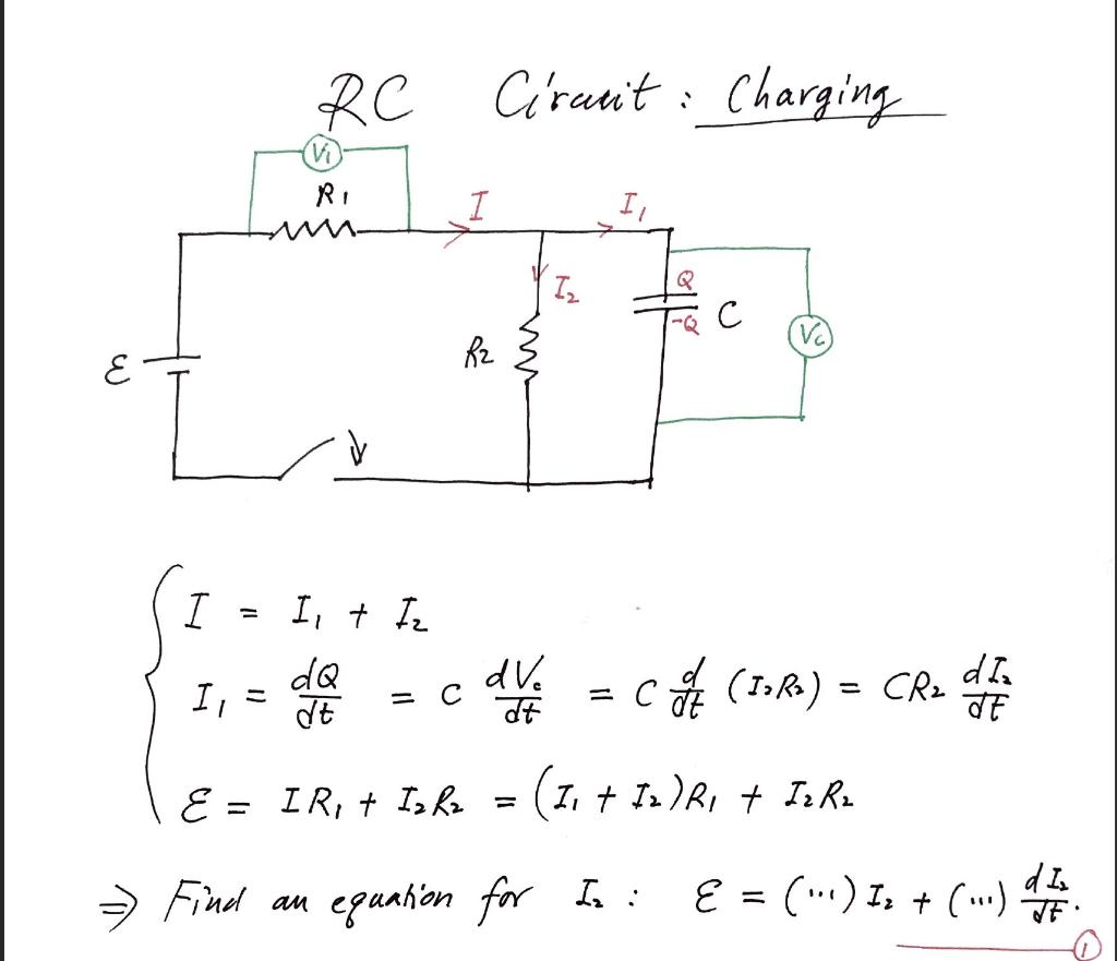 Solved RC Círanit : Charging RI I с R2 E I I t Iz dQ с dt Il | Chegg.com