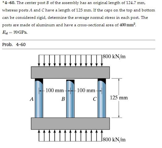 Solved ∗4−60. The center post B of the assembly has an | Chegg.com