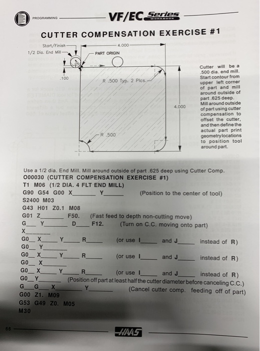 Solved CUTTER COMPENSATION EXERCISE 1 Start/Finish 4.000