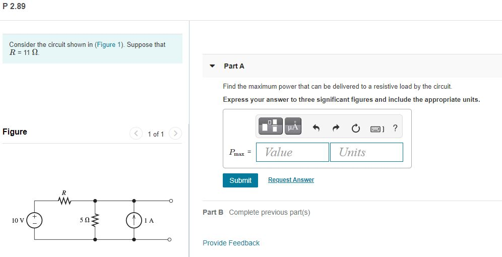 Solved P 2.89 Consider the circuit shown in (Figure 1). | Chegg.com