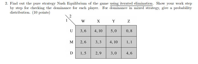 Solved 2. Find out the pure strategy Nash Equilibrium of the | Chegg.com