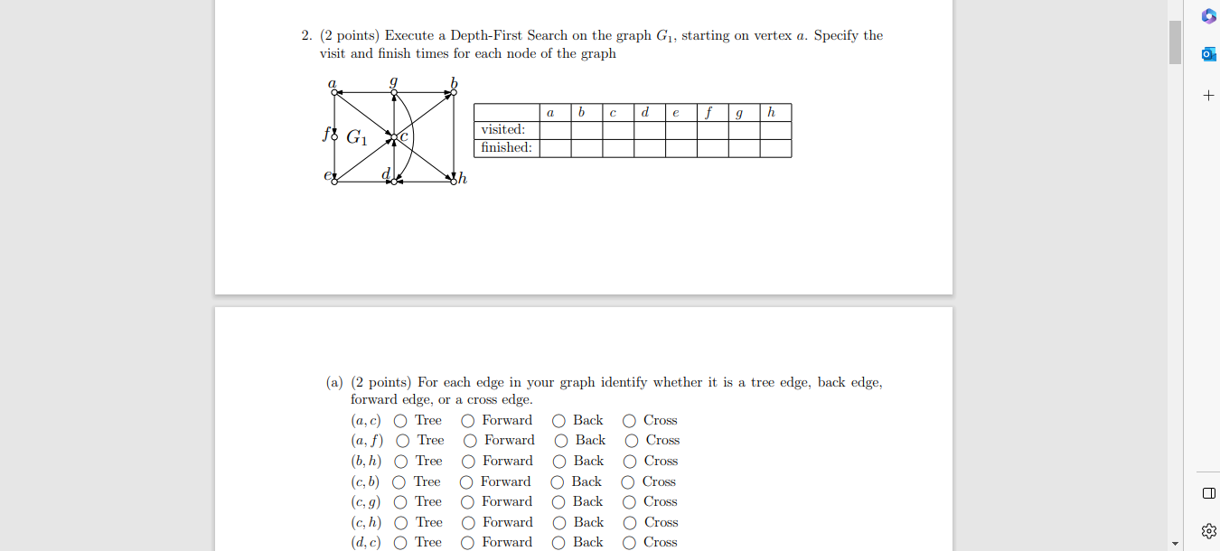 Solved 2. (2 points) Execute a Depth-First Search on the | Chegg.com