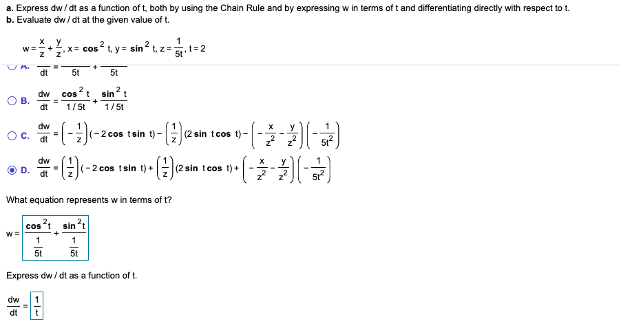 Solved A Express Dw Dt As A Function Of T Both By Using