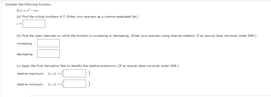 Solved Consider The Following Function F X X2−6x A Find