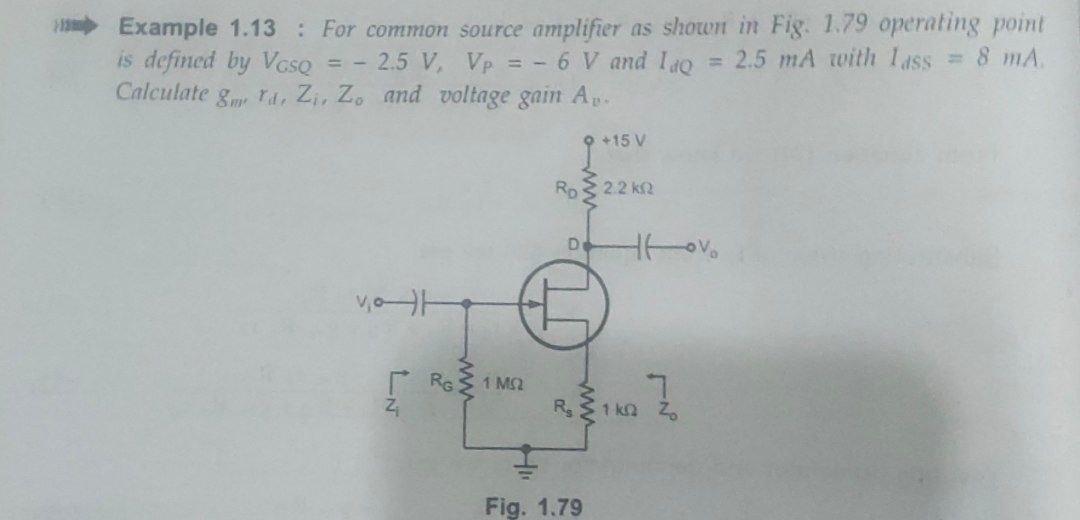 Solved Example 1.13 : For common source amplifier as shown | Chegg.com