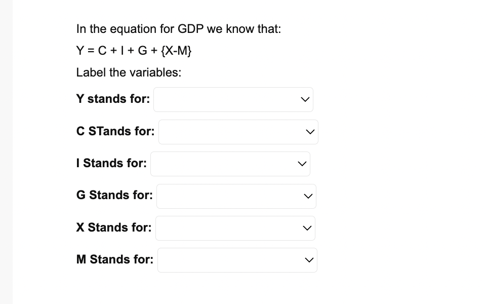 Solved In the equation for GDP we know that: Y=C+I+G+{X−M} | Chegg.com