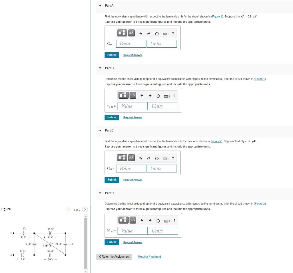 Solved Part A A Find The Equivalent Capacitance With Respect | Chegg.com