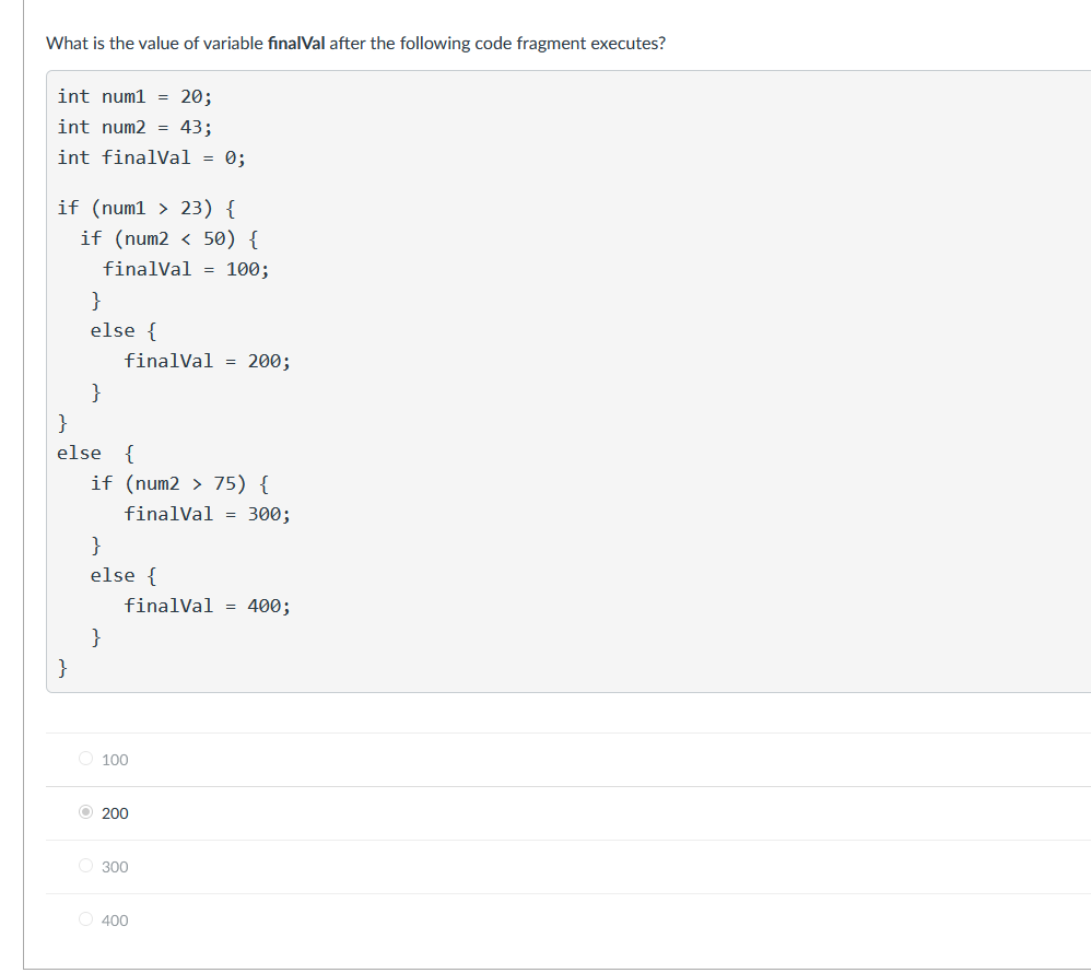 Solved What is the value of variable finalVal after the | Chegg.com