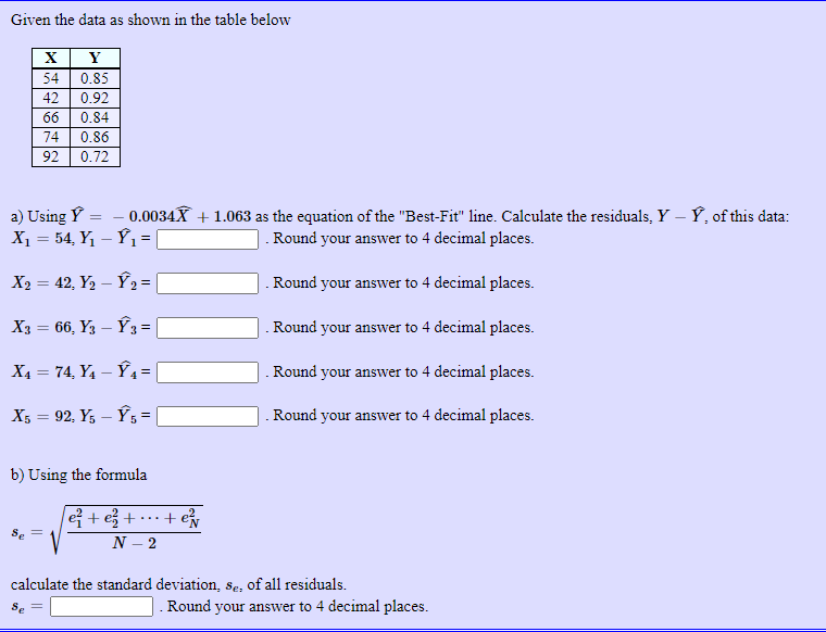 Solved Given The Data As Shown In The Table Below X 6 9 7 Chegg Com