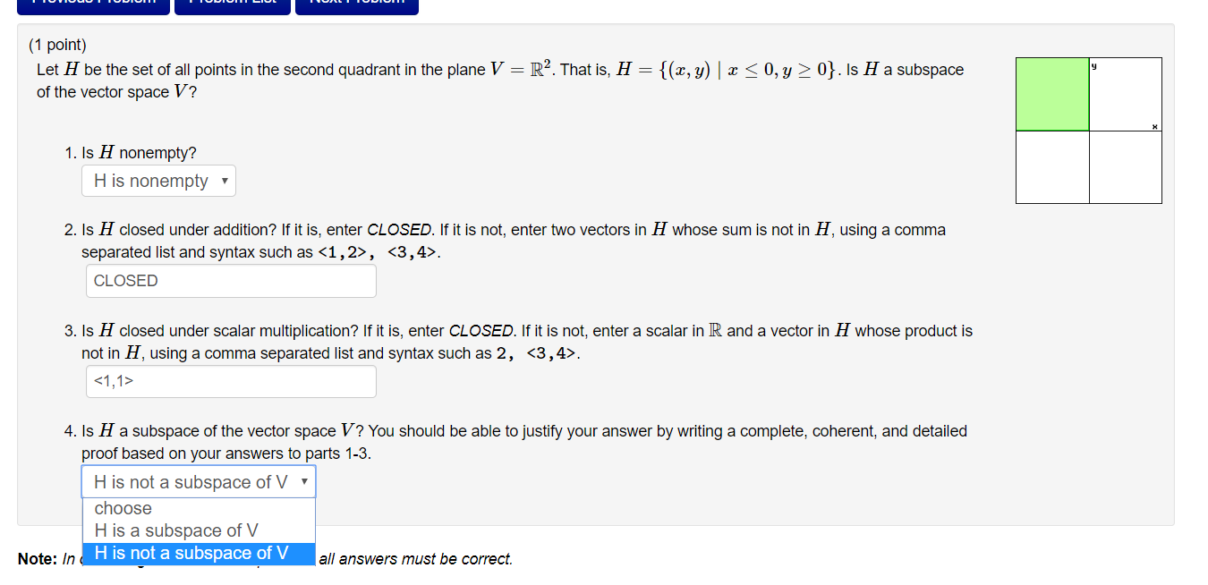 Solved (1 Point) Let H Be The Set Of All Points In The | Chegg.com