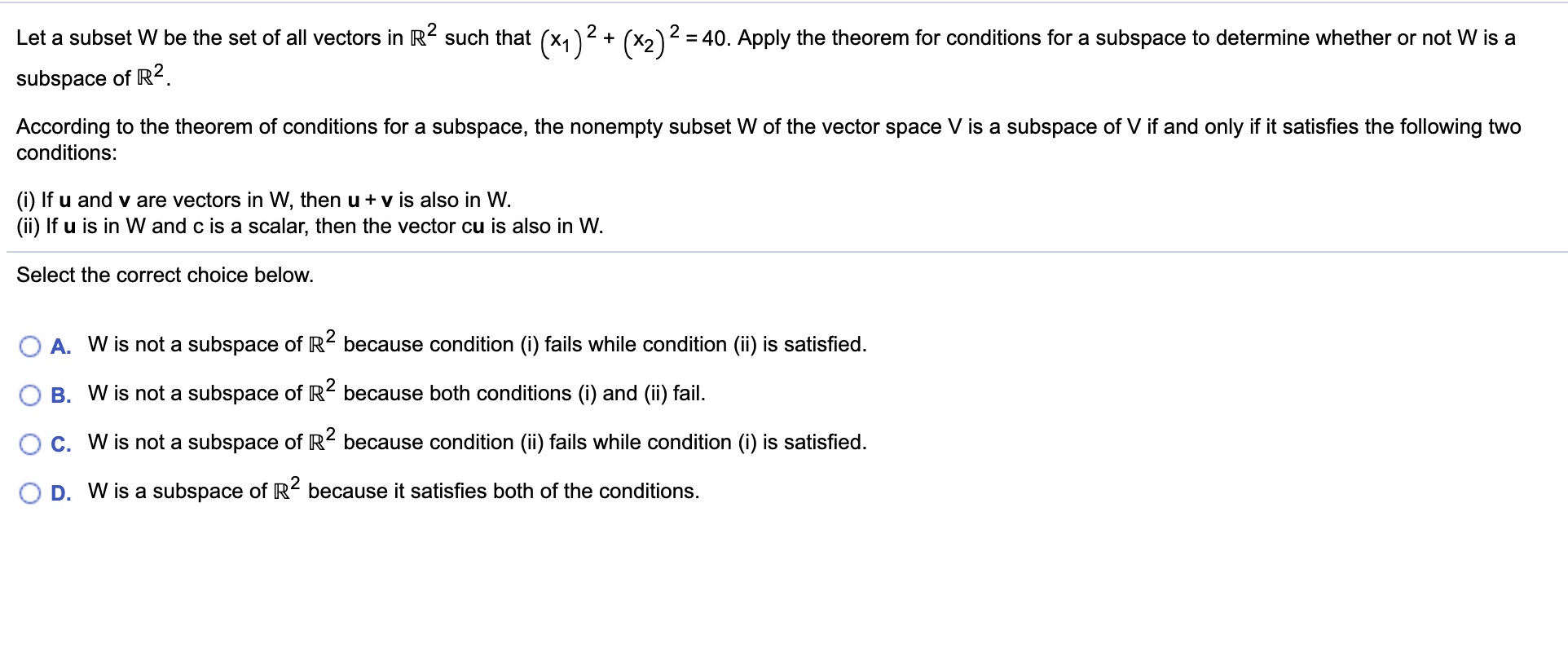 Solved Let A Subset W Be The Set Of All Vectors In R2 Suc Chegg Com