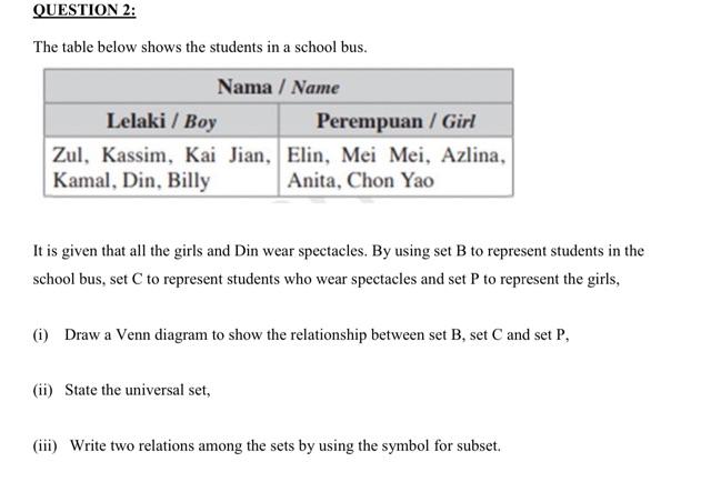 Solved The table below shows the students in a school bus. | Chegg.com