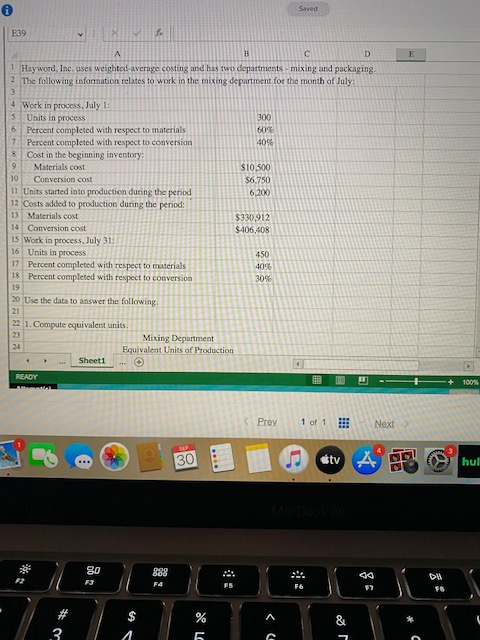 Solved Hayword Inc Uses Weighted Average Costing And Has 6552